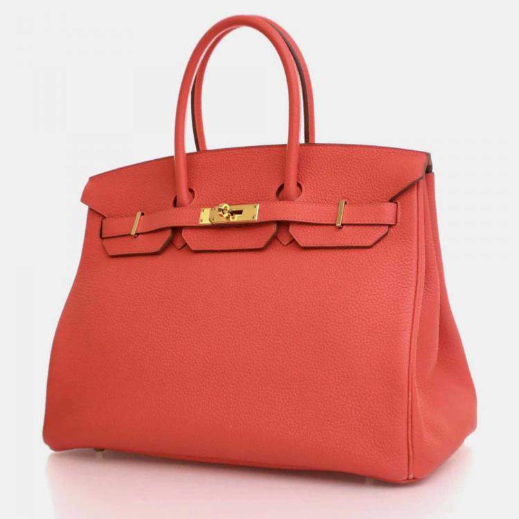 Pre Owned Hermes Birkin 35 Rose Jaipur Pink Red Togo Leather Top Handle Bag