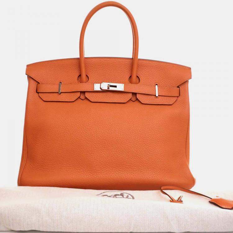 Pre Owned Hermes Birkin 35 Orange Togo Leather Top Handle Bag
