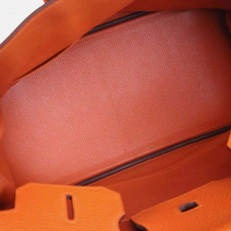 Pre Owned Hermes Birkin 35 Orange Togo Leather Top Handle Bag