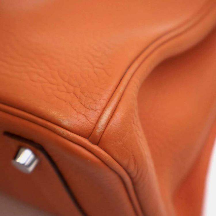 Pre Owned Hermes Birkin 35 Orange Togo Leather Top Handle Bag