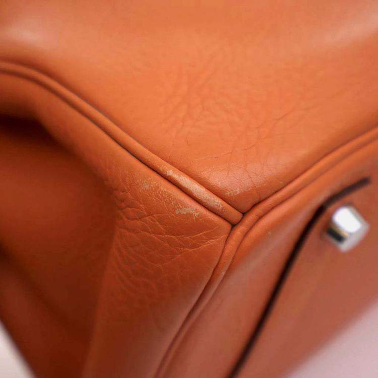 Pre Owned Hermes Birkin 35 Orange Togo Leather Top Handle Bag