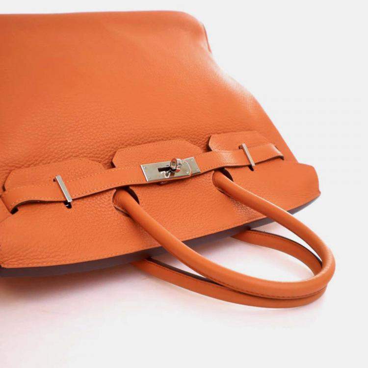 Pre Owned Hermes Birkin 35 Orange Togo Leather Top Handle Bag