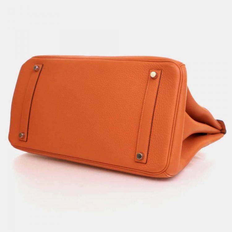 Pre Owned Hermes Birkin 35 Orange Togo Leather Top Handle Bag