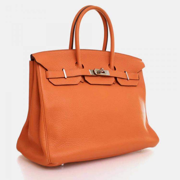 Pre Owned Hermes Birkin 35 Orange Togo Leather Top Handle Bag