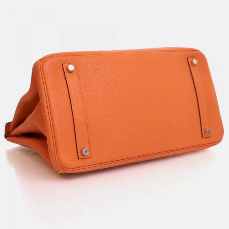 Pre Owned Hermes Birkin 35 Orange Togo Leather Top Handle Bag