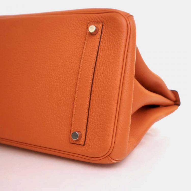 Pre Owned Hermes Birkin 35 Orange Togo Leather Top Handle Bag