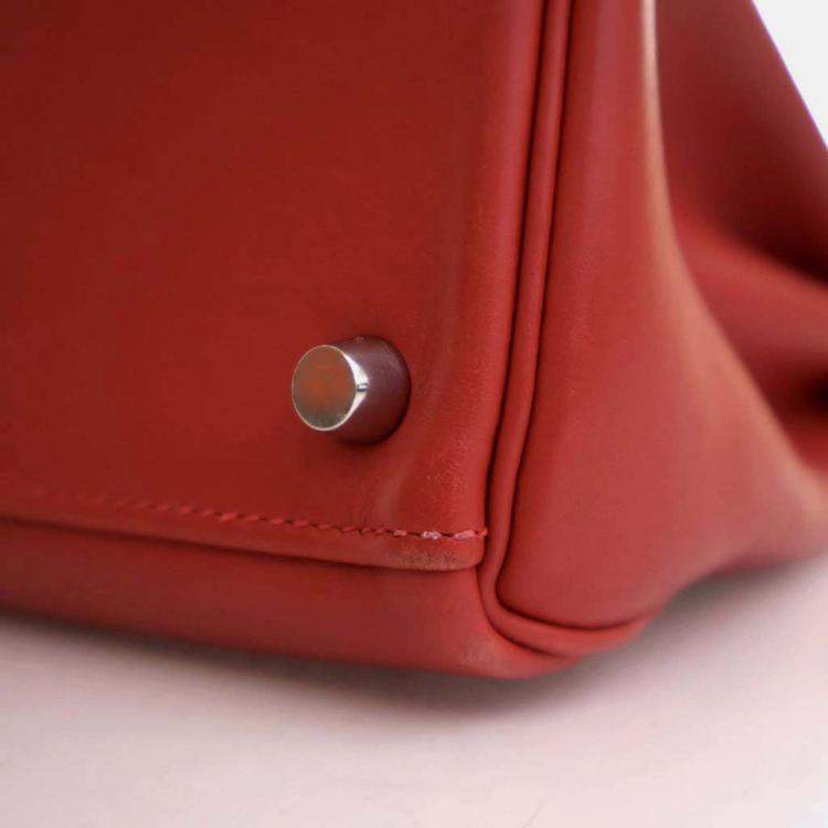 Pre Owned Hermes Kelly 32 Red Swift Leather Top Handle Bag