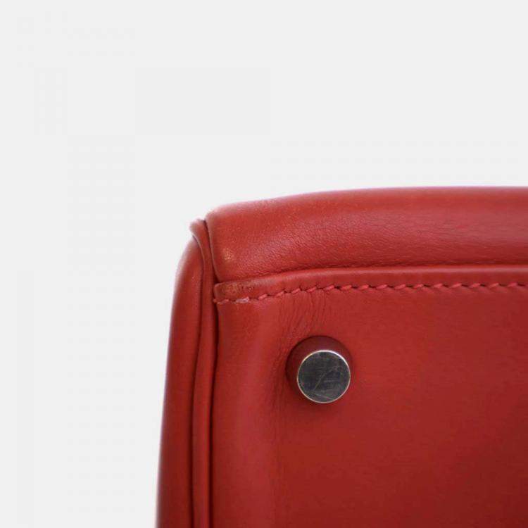 Pre Owned Hermes Kelly 32 Red Swift Leather Top Handle Bag