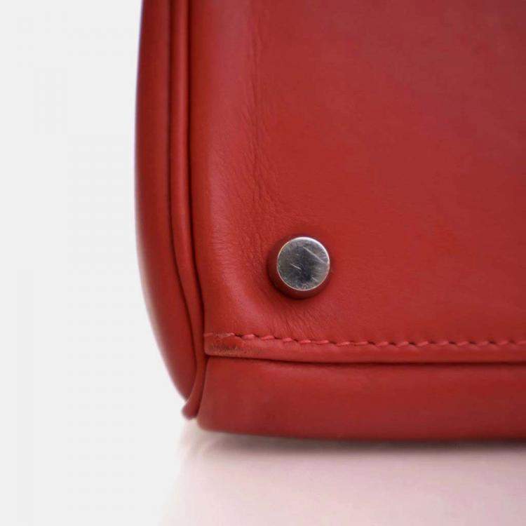 Pre Owned Hermes Kelly 32 Red Swift Leather Top Handle Bag