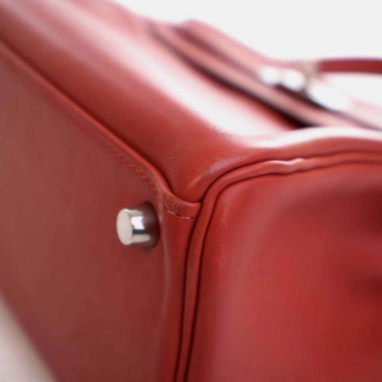 Pre Owned Hermes Kelly 32 Red Swift Leather Top Handle Bag