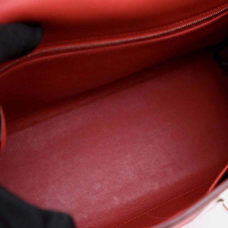 Pre Owned Hermes Kelly 32 Red Swift Leather Top Handle Bag