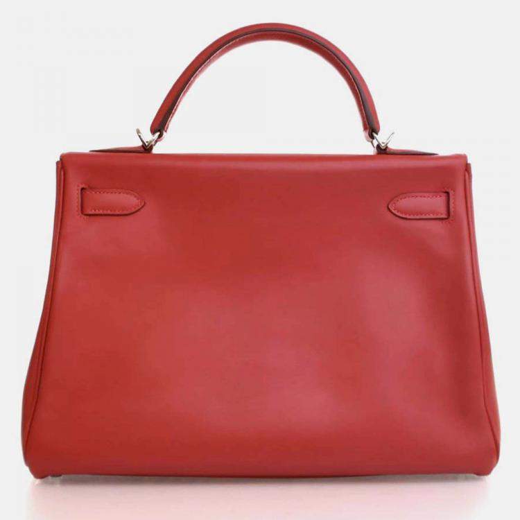 Pre Owned Hermes Kelly 32 Red Swift Leather Top Handle Bag