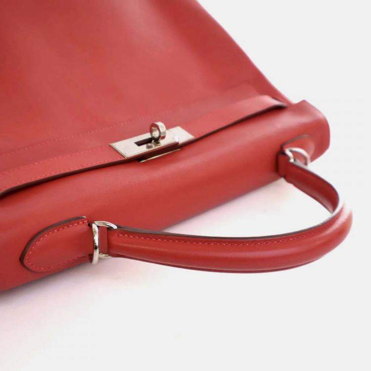Pre Owned Hermes Kelly 32 Red Swift Leather Top Handle Bag