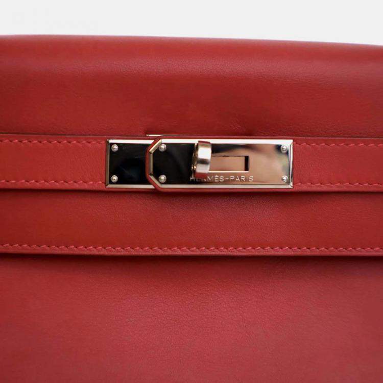 Pre Owned Hermes Kelly 32 Red Swift Leather Top Handle Bag
