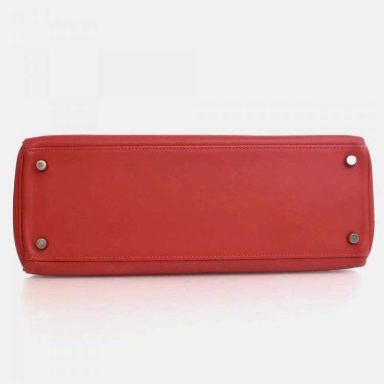 Pre Owned Hermes Kelly 32 Red Swift Leather Top Handle Bag