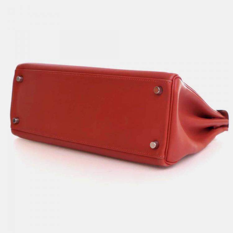 Pre Owned Hermes Kelly 32 Red Swift Leather Top Handle Bag