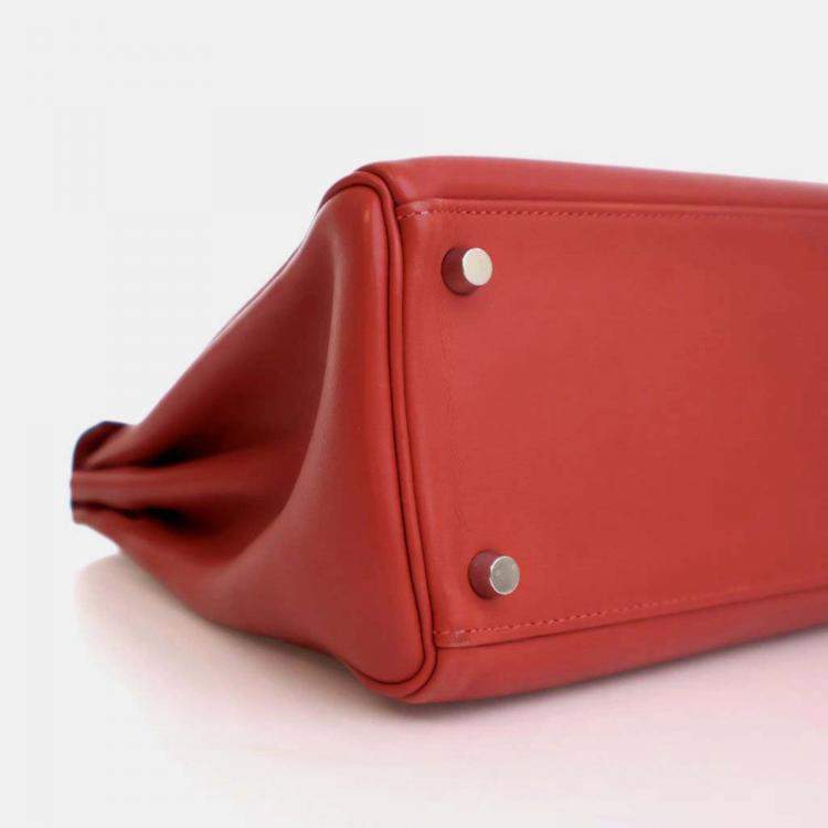 Pre Owned Hermes Kelly 32 Red Swift Leather Top Handle Bag