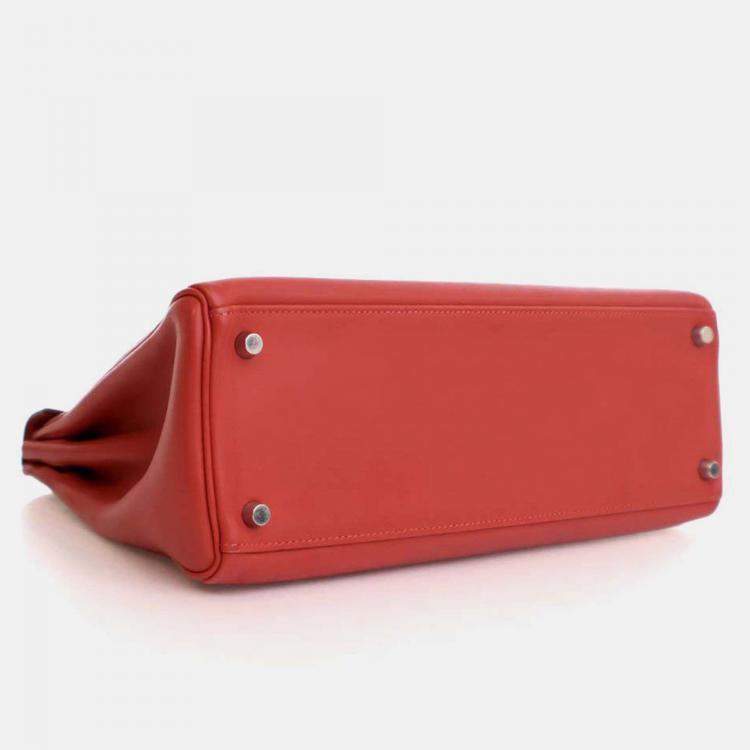 Pre Owned Hermes Kelly 32 Red Swift Leather Top Handle Bag