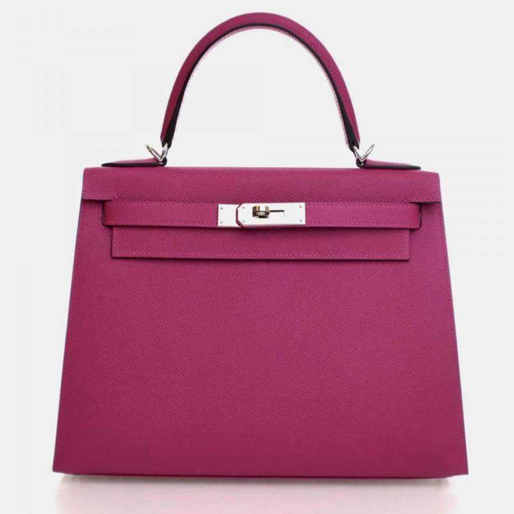 Pre Owned Hermes Kelly Sellier 28 Rose Pourpre Epsom Leather Handbag