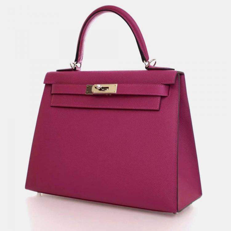 Pre Owned Hermes Kelly Sellier 28 Rose Pourpre Epsom Leather Handbag