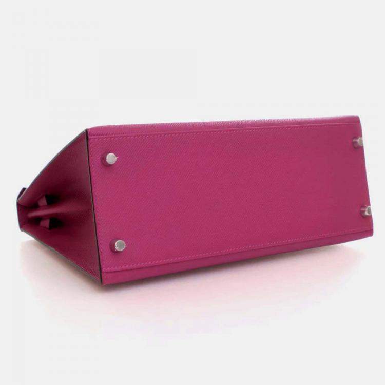 Pre Owned Hermes Kelly Sellier 28 Rose Pourpre Epsom Leather Handbag