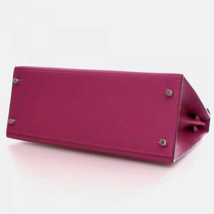 Pre Owned Hermes Kelly Sellier 28 Rose Pourpre Epsom Leather Handbag