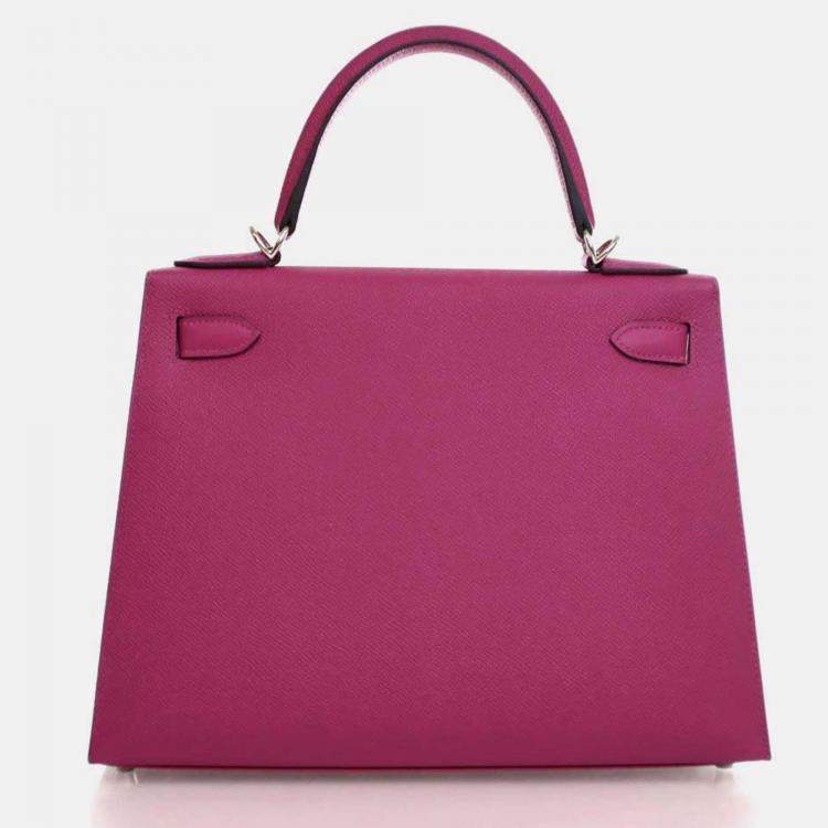 Pre Owned Hermes Kelly Sellier 28 Rose Pourpre Epsom Leather Handbag