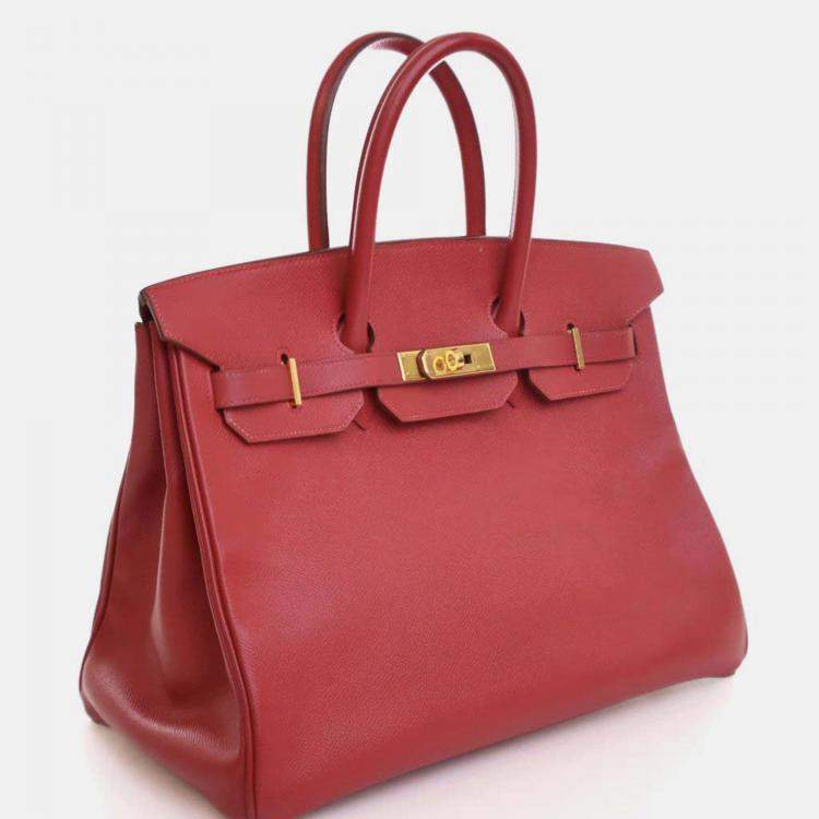 Pre Owned Hermes Birkin 35 Vintage Rouge Vif Epsom Leather Handbag