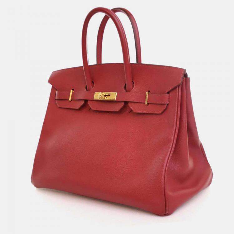 Pre Owned Hermes Birkin 35 Vintage Rouge Vif Epsom Leather Handbag