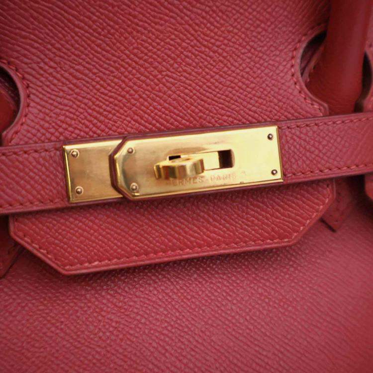 Pre Owned Hermes Birkin 35 Vintage Rouge Vif Epsom Leather Handbag