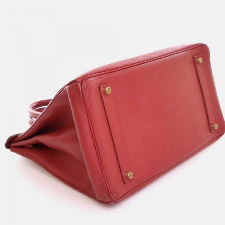 Pre Owned Hermes Birkin 35 Vintage Rouge Vif Epsom Leather Handbag