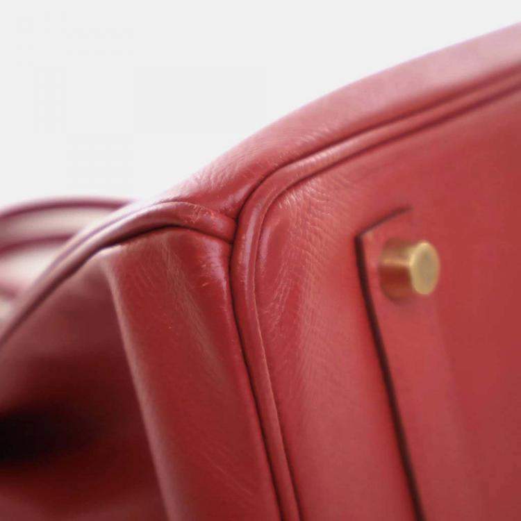 Pre Owned Hermes Birkin 35 Vintage Rouge Vif Epsom Leather Handbag