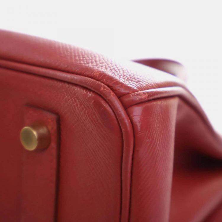 Pre Owned Hermes Birkin 35 Vintage Rouge Vif Epsom Leather Handbag