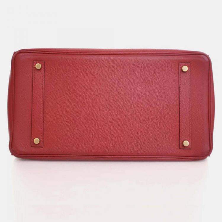 Pre Owned Hermes Birkin 35 Vintage Rouge Vif Epsom Leather Handbag