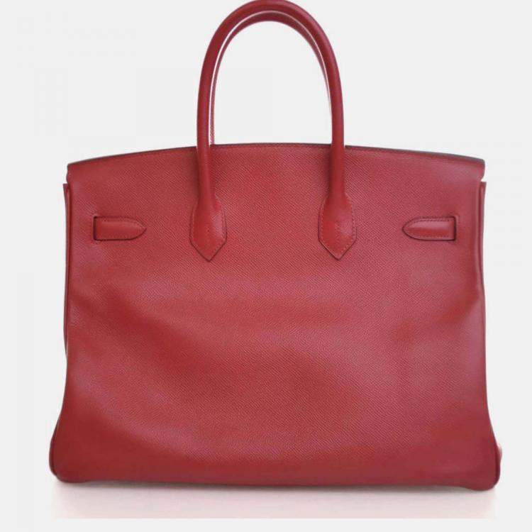 Pre Owned Hermes Birkin 35 Vintage Rouge Vif Epsom Leather Handbag