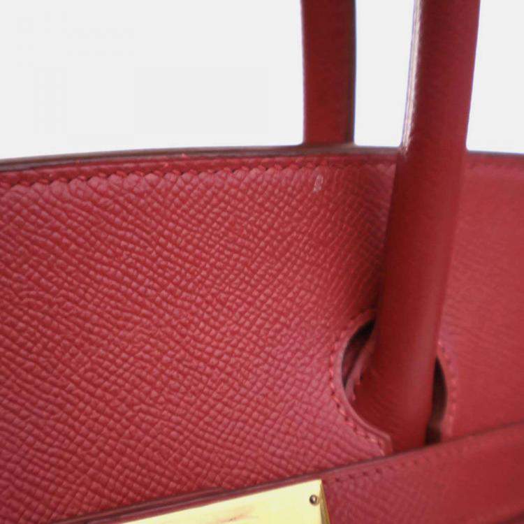 Pre Owned Hermes Birkin 35 Vintage Rouge Vif Epsom Leather Handbag