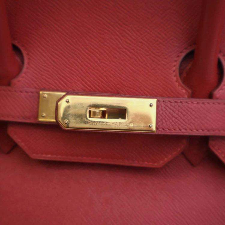 Pre Owned Hermes Birkin 35 Vintage Rouge Vif Epsom Leather Handbag