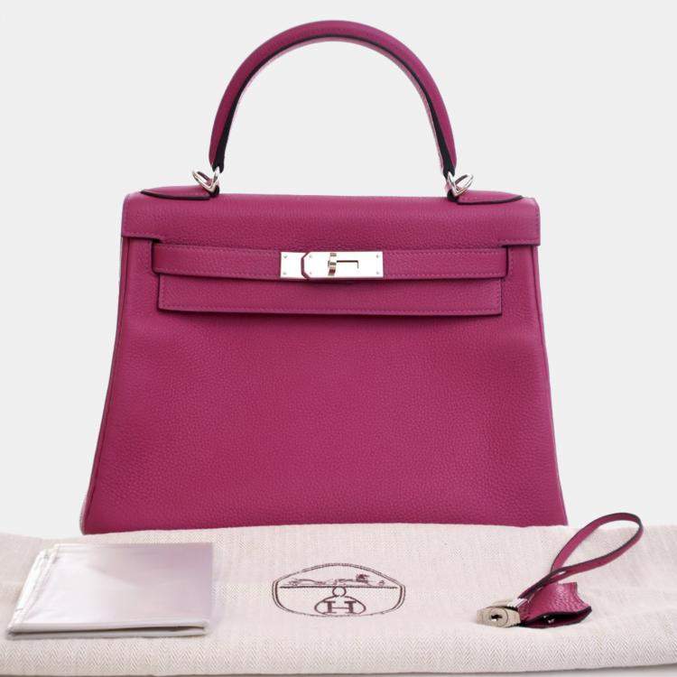 Pre Owned Hermes Kelly 28 Rose Pourpre Togo Leather Handbag
