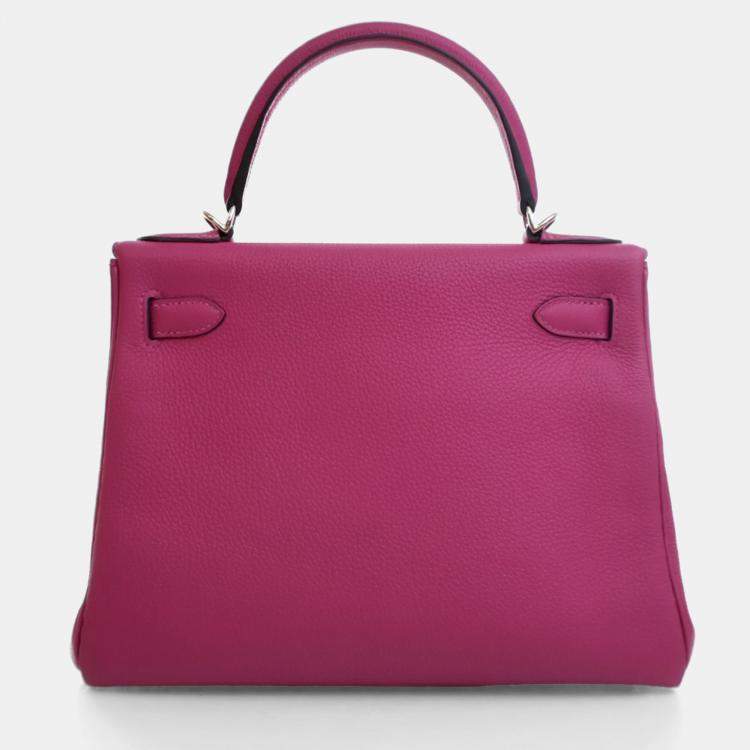 Pre Owned Hermes Kelly 28 Rose Pourpre Togo Leather Handbag