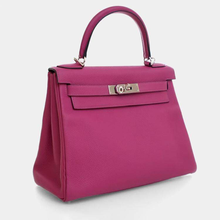 Pre Owned Hermes Kelly 28 Rose Pourpre Togo Leather Handbag