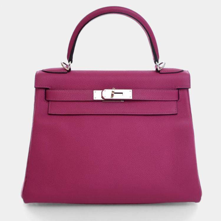Pre Owned Hermes Kelly 28 Rose Pourpre Togo Leather Handbag
