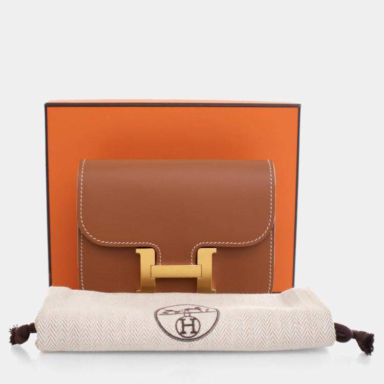 Pre Owned Hermes Constance Slim Wallet Gold Evercolor Leather Wallet