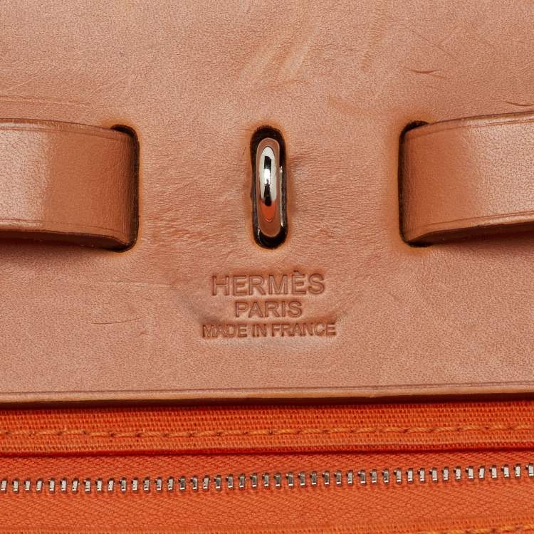 Pre Owned Hermès Orange/Natural Canvas and Vache Hunter Leather Herbag Zip 31 Bag