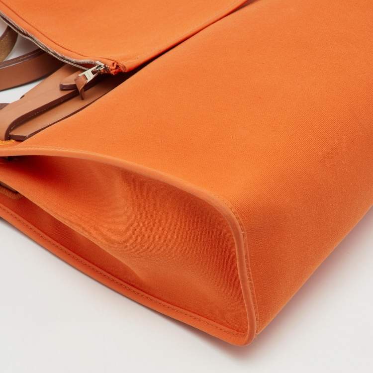 Pre Owned Hermès Orange/Natural Canvas and Vache Hunter Leather Herbag Zip 31 Bag