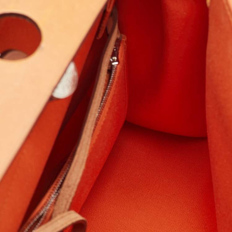 Pre Owned Hermès Orange/Natural Canvas and Vache Hunter Leather Herbag Zip 31 Bag