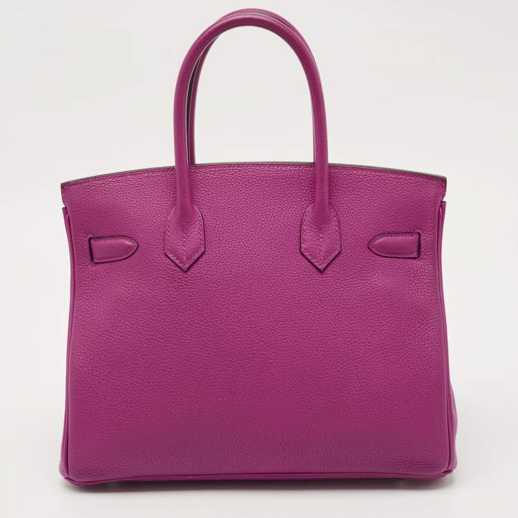 Pre Owned Hermes Rose Pourpre Togo Leather Palladium Finish Birkin 30 Bag