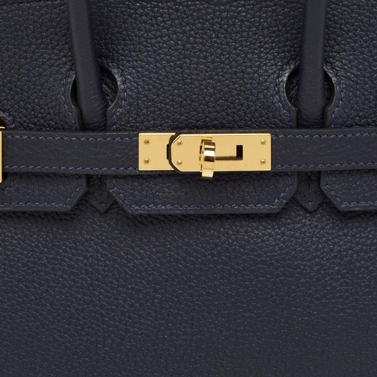 Pre Owned Hermes Bleu Nuit Togo Leather Gold Finish Birkin 25 Bag