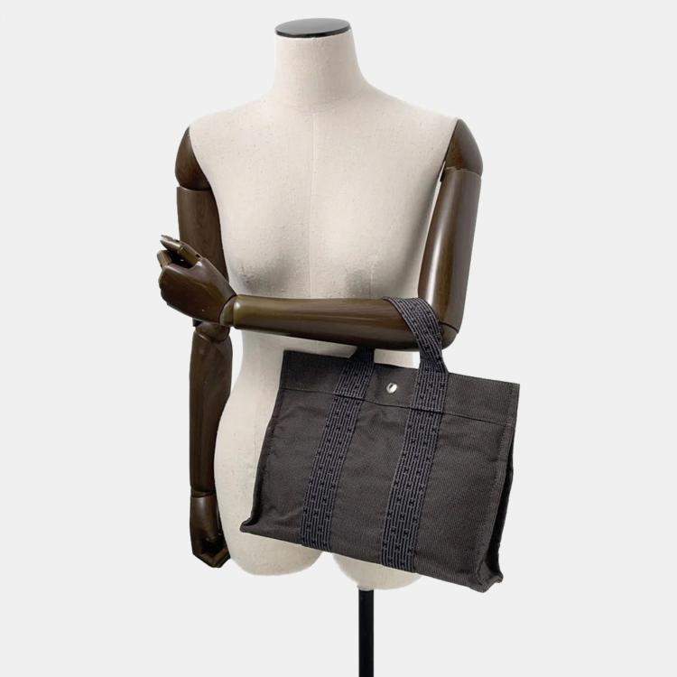 Pre Owned Hermes Herline PM Gray Nylon Canvas Tote Bag