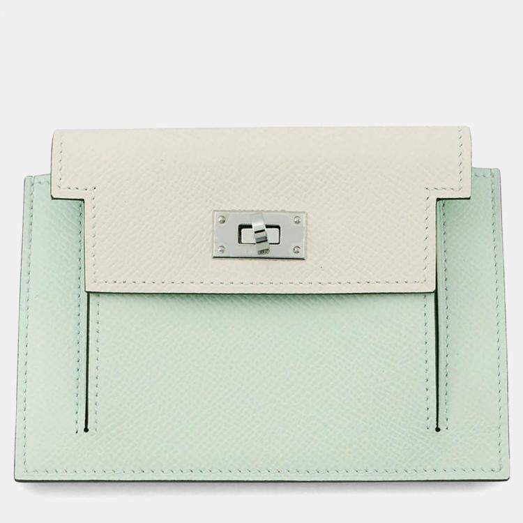 Pre Owned Hermes Kelly Pocket Compact Tricolor Vert Fizz Nata Vert Comics Epsom Leather Wallet