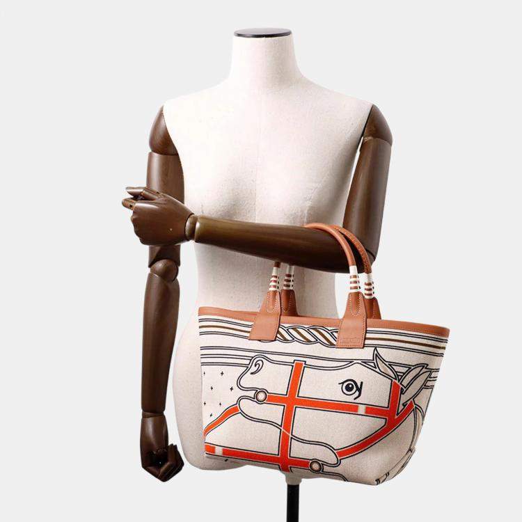 Pre Owned Hermes Steeple 25 Gris Ecru Toile H Swift Leather Handbag